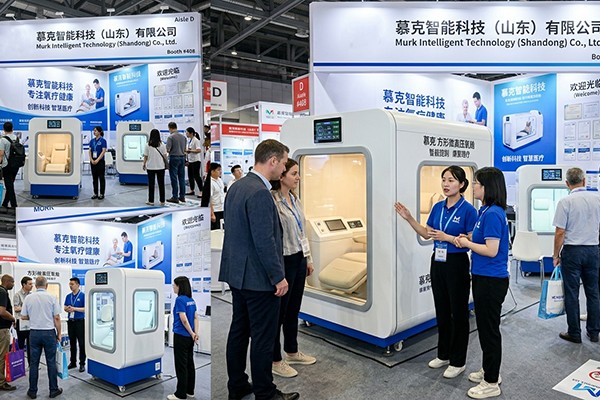 En vivo desde la Expo: Exhibiciones de tecnología inteligente de Muke en la Exposición Internacional de Salud y Bienestar; Las cámaras de oxígeno de alta presión y las varillas generadoras de oxígeno provocan un aumento en el interés de los distribuidores.